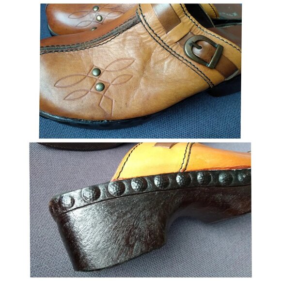 Vintage Leather Clogs Men's Size 8.5 / 9 Mules Shoes Heavy Chunky Retro Hippie - Picture 4 of 10